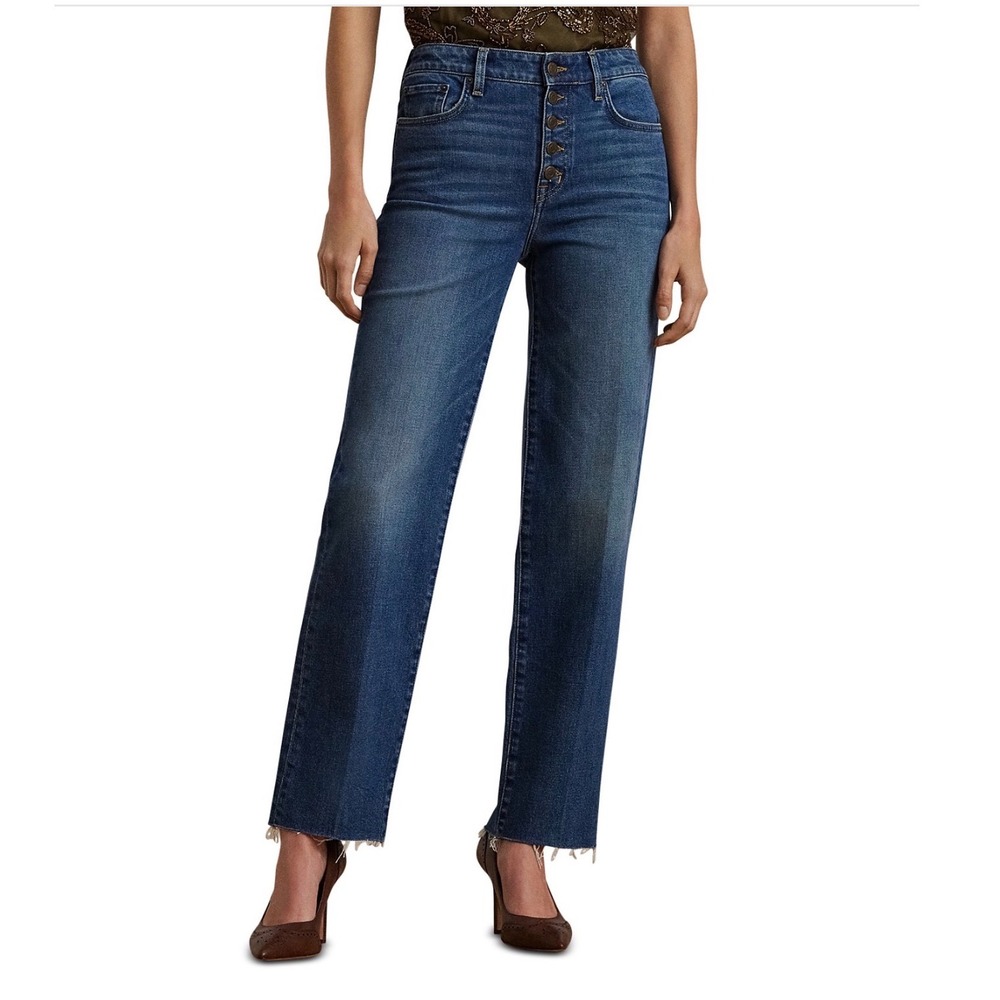 Lauren Ralph Lauren High Rise Ankle Straight Jeans Blue‎ Button Fly Size 4